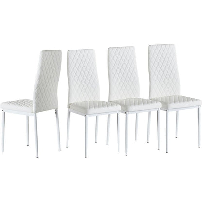 White modern minimalist dining chair fireproof leather sprayed metal pipe diamond grid pattern restaurant home conference chair set of 6