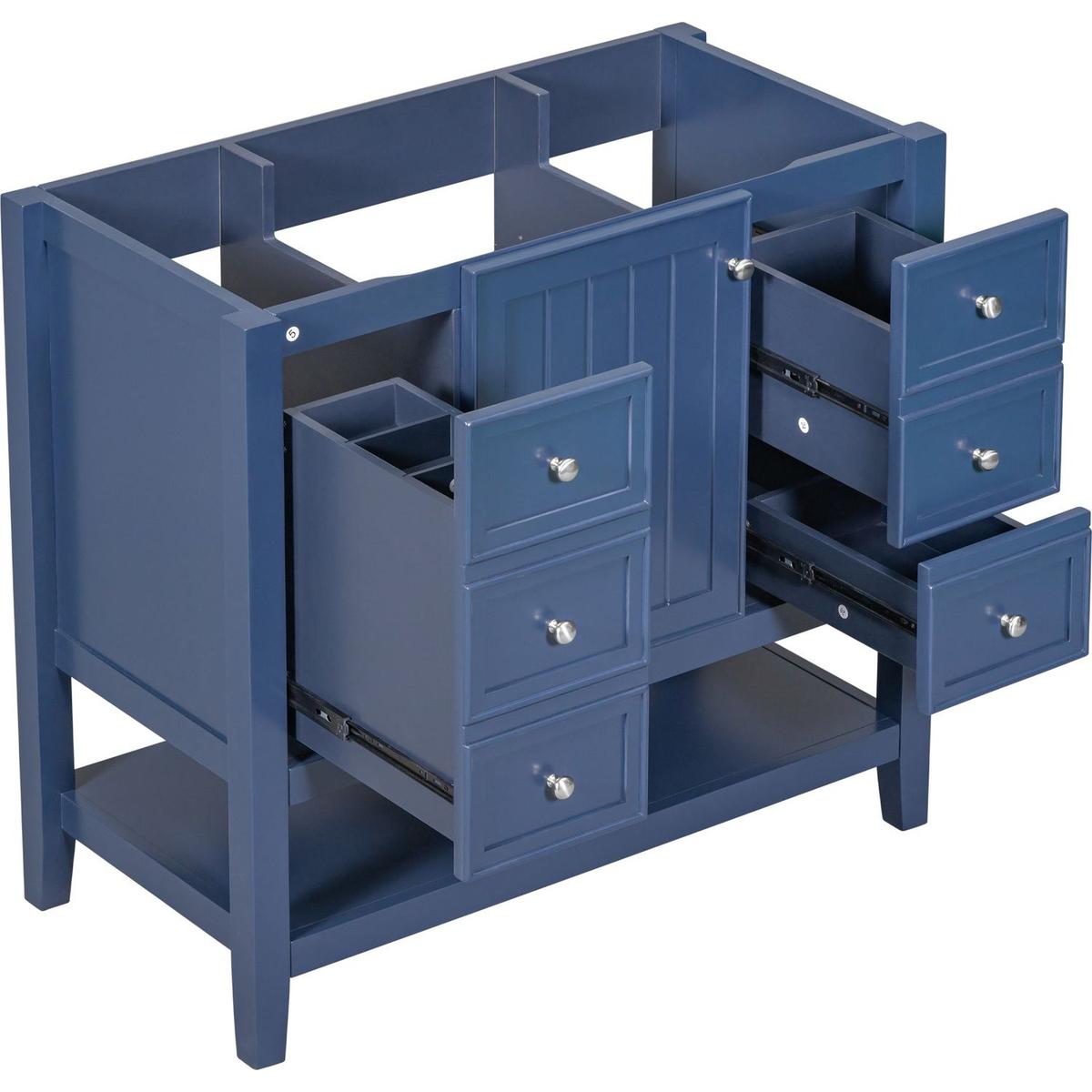 36" Bathroom Vanity without Sink, Cabinet Base Only, One Cabinet and three Drawers, Blue