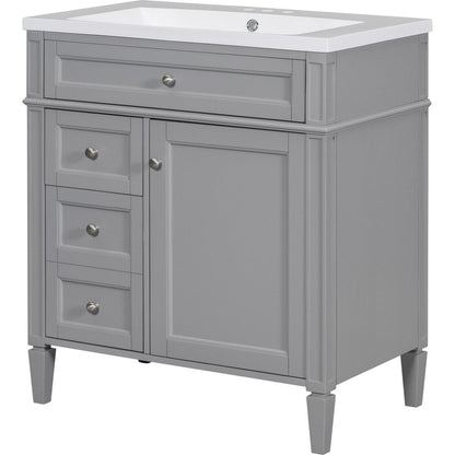 30" Bathroom Vanity with Top Sink, Modern Bathroom Storage Cabinet with 2 Drawers and a Tip-out Drawer, Single Sink Bathroom Vanity