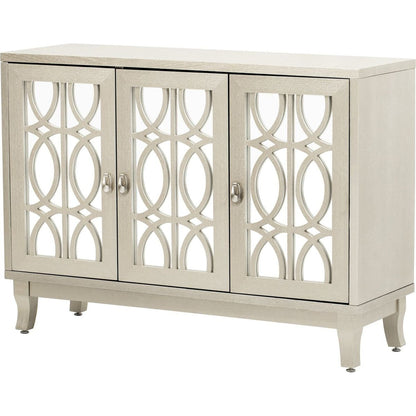 Sideboard with Glass Doors, 3 Door Mirrored Buffet Cabinet with Silver Handle for Living Room, Hallway, Dining Room (Champagne Gold)