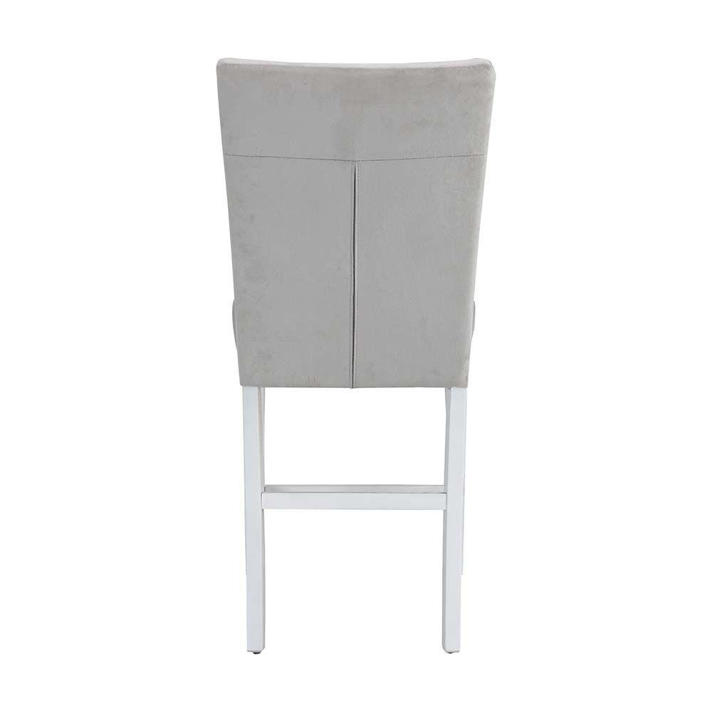 Elizaveta Counter Height Chair (Set of 2), Gray Velvet, Faux Crystal Diamonds &White High Gloss Finish