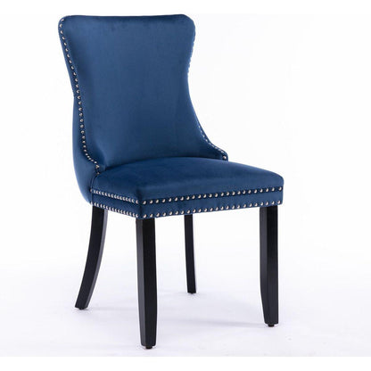 Upholstered Wing-Back Dining Chair with Backstitching Nailhead Trim and Solid Wood Legs, Set of 2, Blue, 8809BL, KD