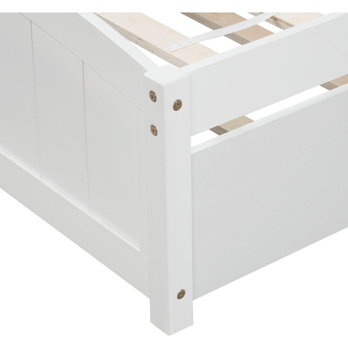 Twin size Platform Bed with Trundle, White - Streamdale Furniture