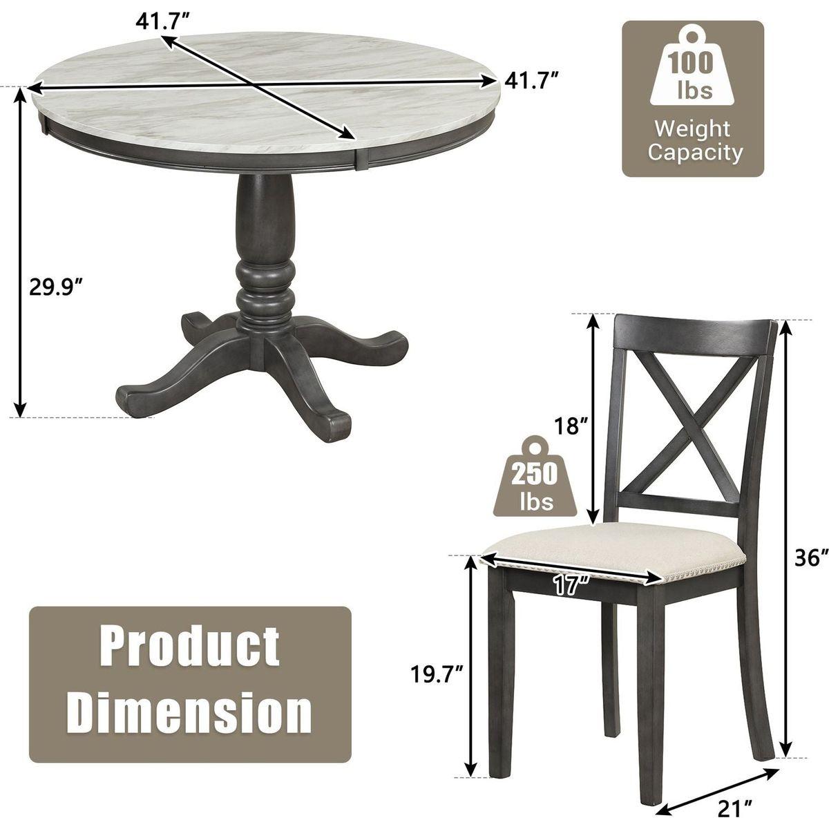 5 Pieces Dining Table and Chairs Set for 4 Persons, Kitchen Room Solid Wood Table with 4 Chairs