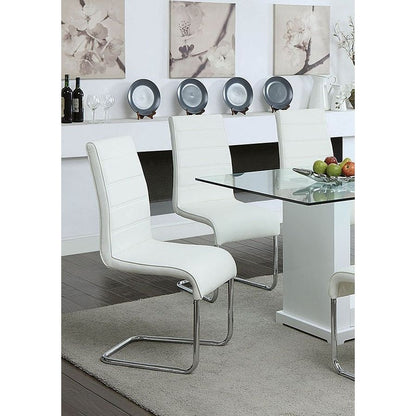 Contemporary White Padded Leatherette 2pc Side Chairs Set of 2 Chairs Kitchen Dining Room Metal Chrome Legs