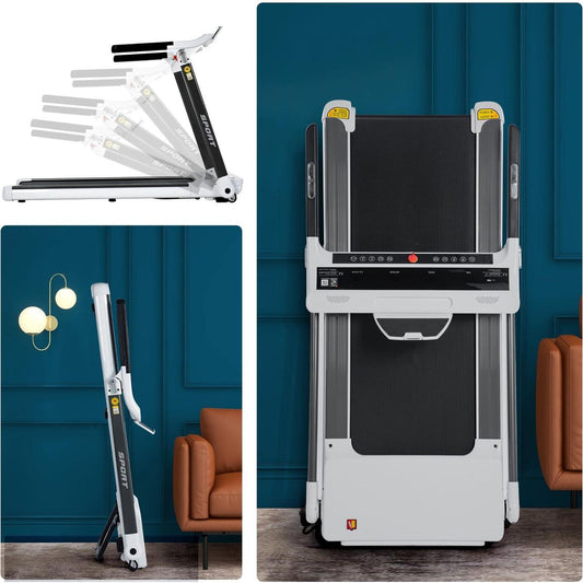 Portable Compact Treadmill;Electric Motorized 3.5HP;14KM/H;Medium Running Machine Motorised Gym 330lbs;Foldable for Home Gym Fitness Workout Jogging Walking;Bluetooth Speaker APP FITIME