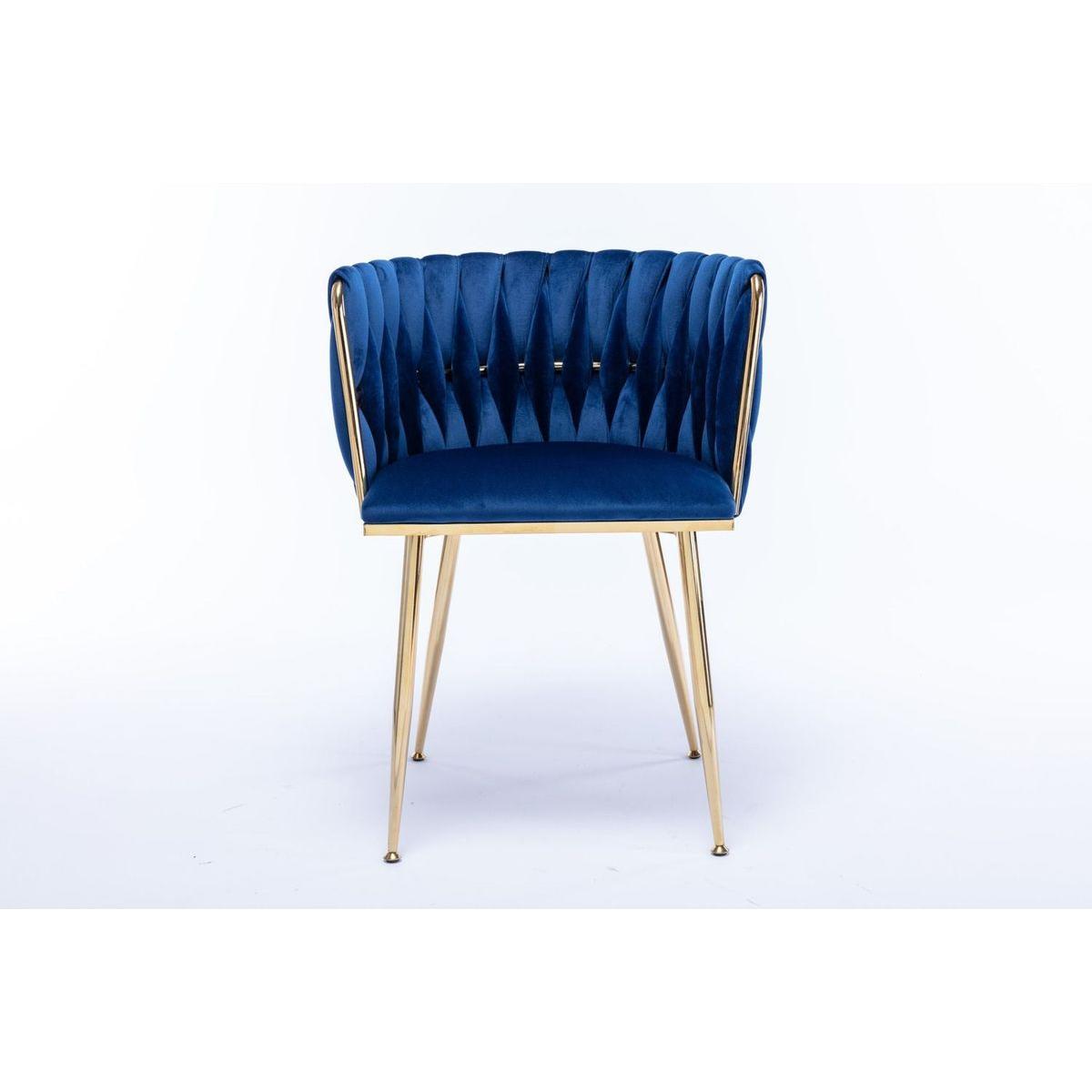 Modern Design Golden Metal Frame Velvet Fabric Dining Chair with Golden Legs,Set of 2,Navy