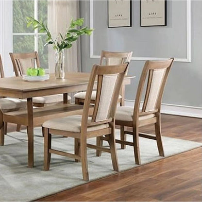 Transitional Set of 2 Side Chairs Natural Tone And Beige Solid wood Chair Padded Leatherette Upholstered Seat Kitchen Dining Room Furniture