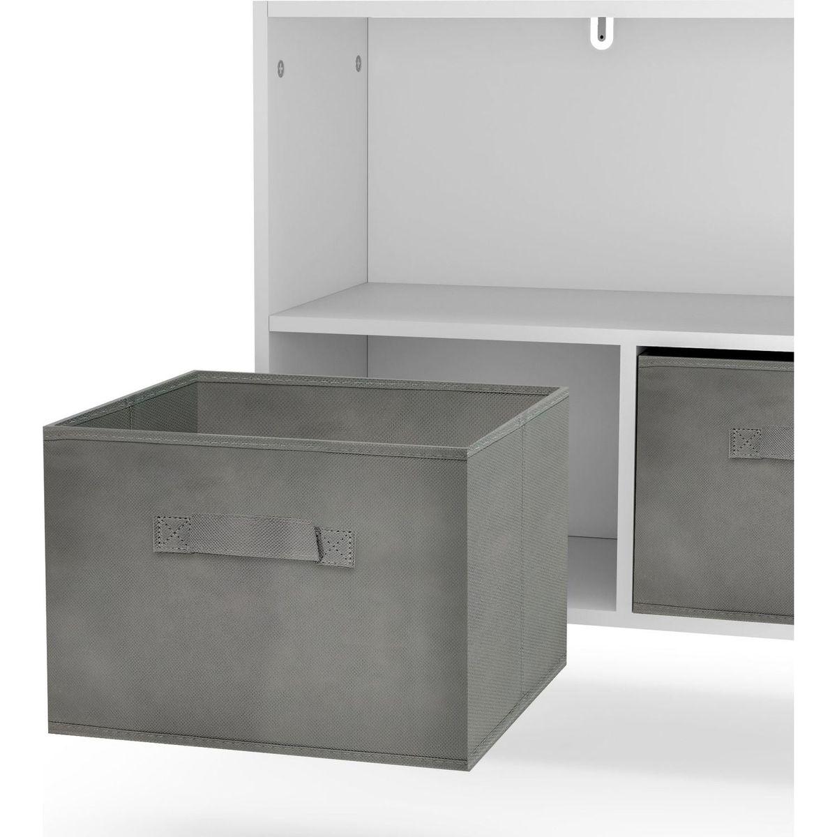 Kids bookcase with Collapsible Fabric Drawers, Children's Book Display, Toy Storage Cabinet Organizer, White/Gray