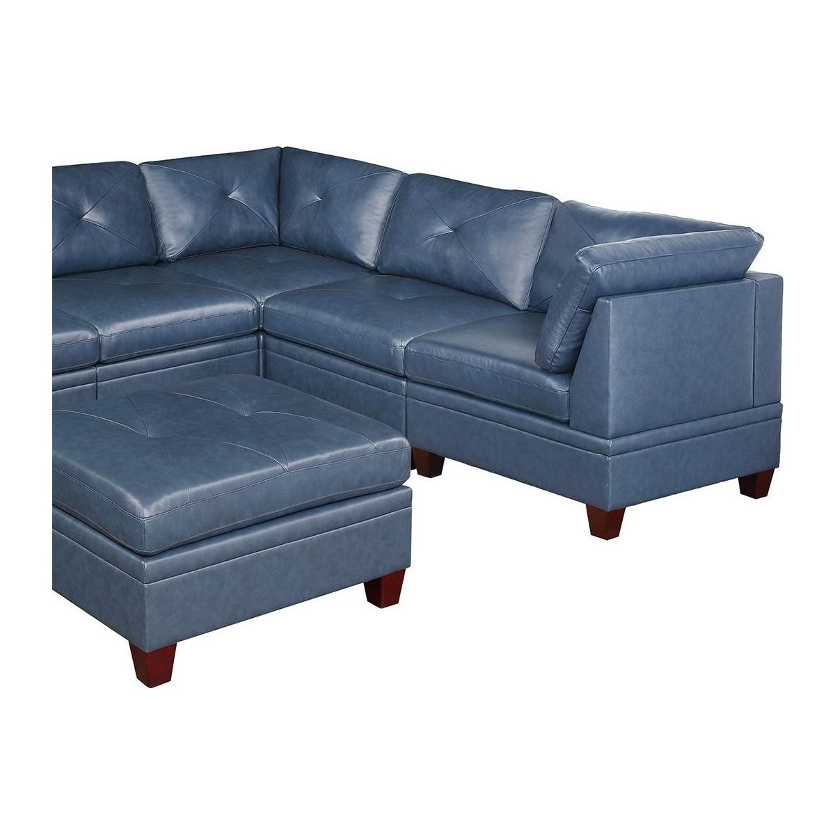 Genuine Leather Ink Blue Tufted 6pc Sectional Set 3x Corner Wedge 3x Armless Chair Living Room Furniture Sofa Couch