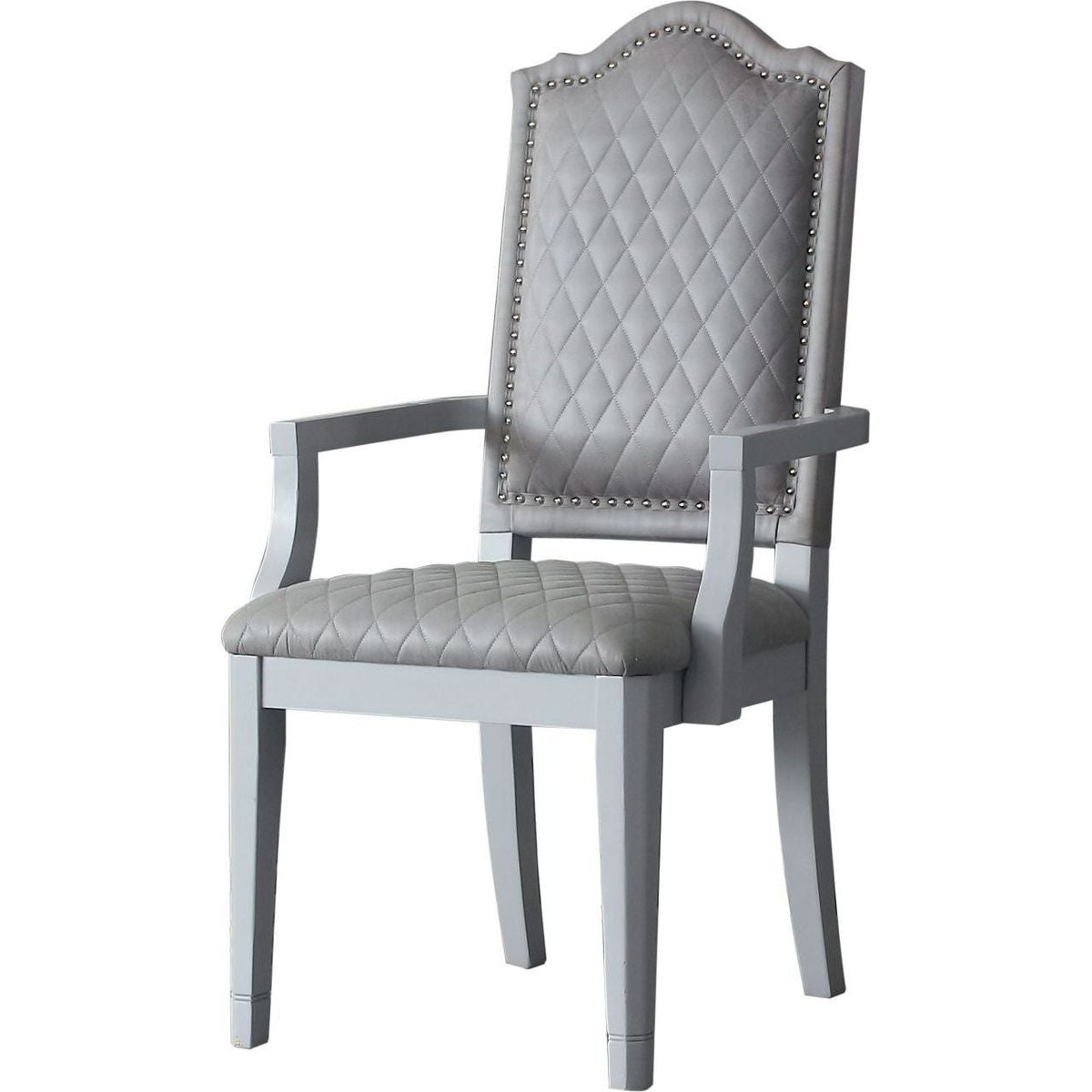 House Marchese Arm Chair, Two Tone Gray Fabric & Pearl Gray Finish