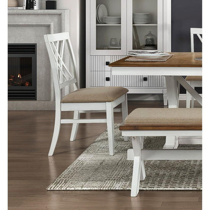 Modern Style White and Oak Finish Side Chairs 2pc Set Fabric Upholstered Seat Charming Traditional Dining Kitchen Furniture