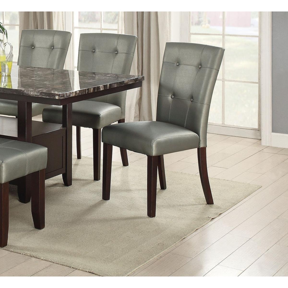 Modern Parson Chairs Silver Faux Leather Tufted Set of 2 Side Chairs Dining Seatings