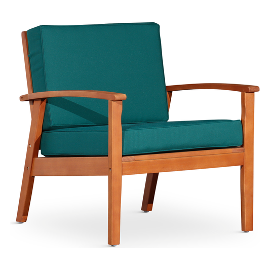 Deep Seat Eucalyptus Chair, Natural Oil Finish, Dark Green Cushions