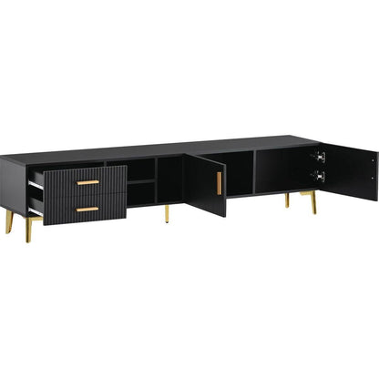 Modern TV Stand with 5 Champagne legs - Durable, stylish, spacious, versatile storage TVS up to 77" (Black)