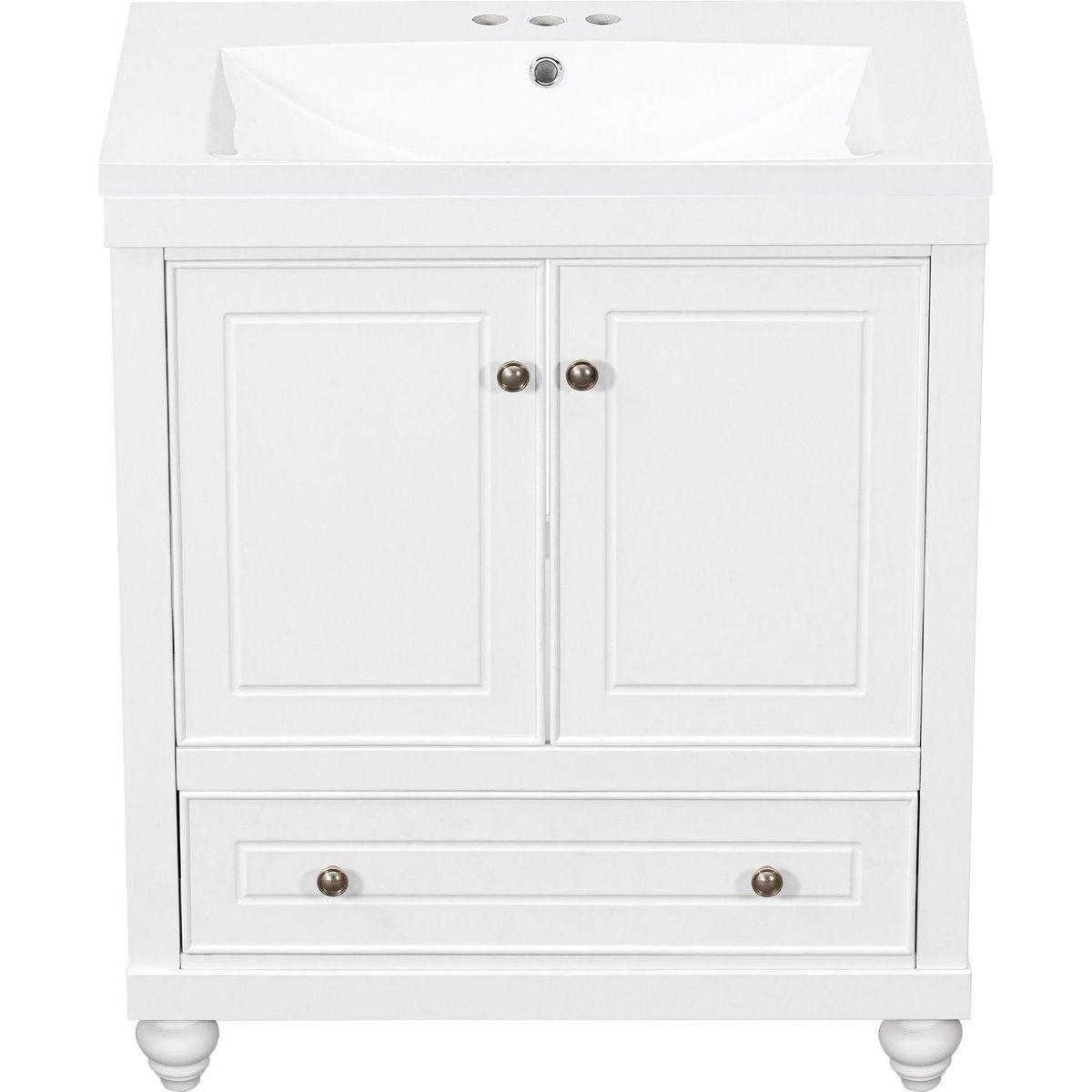 30" Bathroom Vanity with Sink, Combo, Cabinet with Doors and Drawer, Solid Frame and MDF Board, White