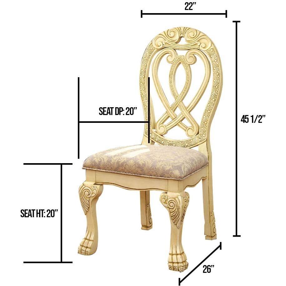 Formal Majestic Traditional Dining Chairs Vintage White Solid wood Fabric Seat Intricate Carved Details Set of 2 Side Chairs