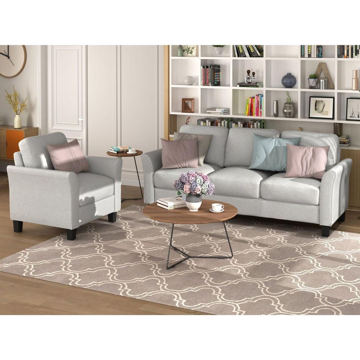 Living Room Furniture chair and 3-seat Sofa (Light Gray)