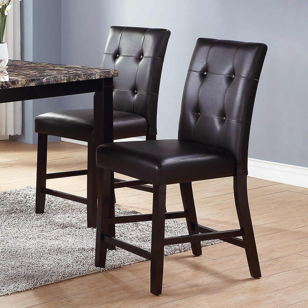 Leroux Upholstered Counter Height Chairs in Espresso Finish, Set of 2