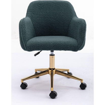 Modern Teddy Fabric Material Adjustable Height 360 Revolving Home Office Chair With Gold Metal Legs And Universal Wheel For Indoor,Green