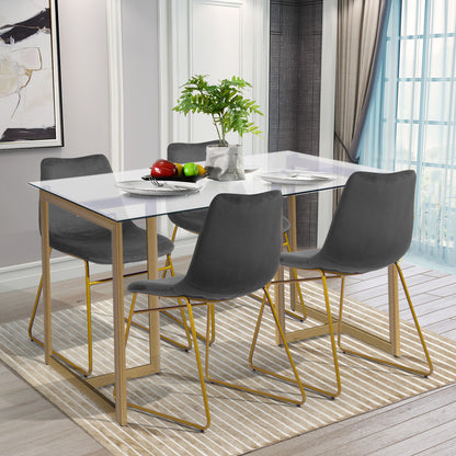 Modern Dining Chairs Set of 2, Velvet Upholstered Side Chairs with Golden Metal Legs for Dining Room Furniture, Grey