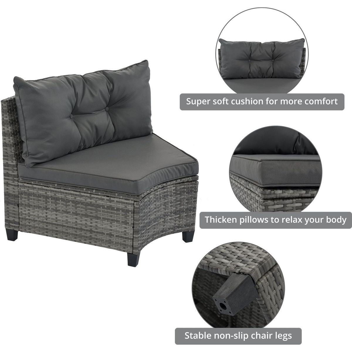 GO 8-pieces Outdoor Wicker Round Sofa Set, Half-Moon Sectional Sets All Weather, Curved Sofa Set With Rectangular Coffee Table, PE Rattan Water-resistant and UV Protected, Movable Cushion, Gray