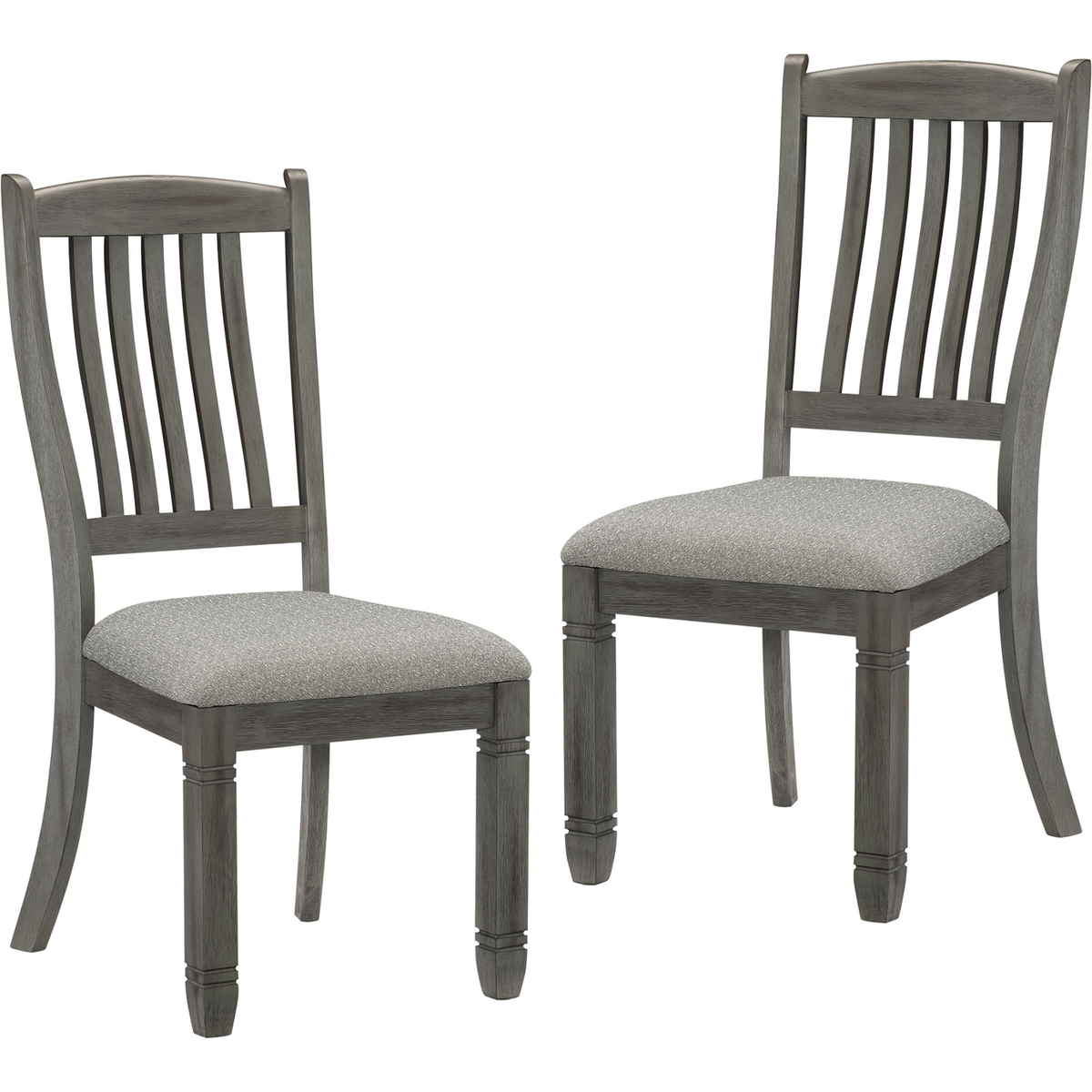 Casual Dining Height Side Chairs 2pc Antique Gray Wood Frame Fabric Upholstery