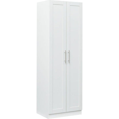 High wardrobe and kitchen cabinet with 2 doors and 3 partitions to separate 4 storage spaces, White