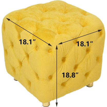 Yellow Modern Velvet Upholstered Ottoman, Exquisite Small End Table, Soft Foot Stool, Dressing Makeup Chair, Comfortable Seat for Living Room, Bedroom, Entrance