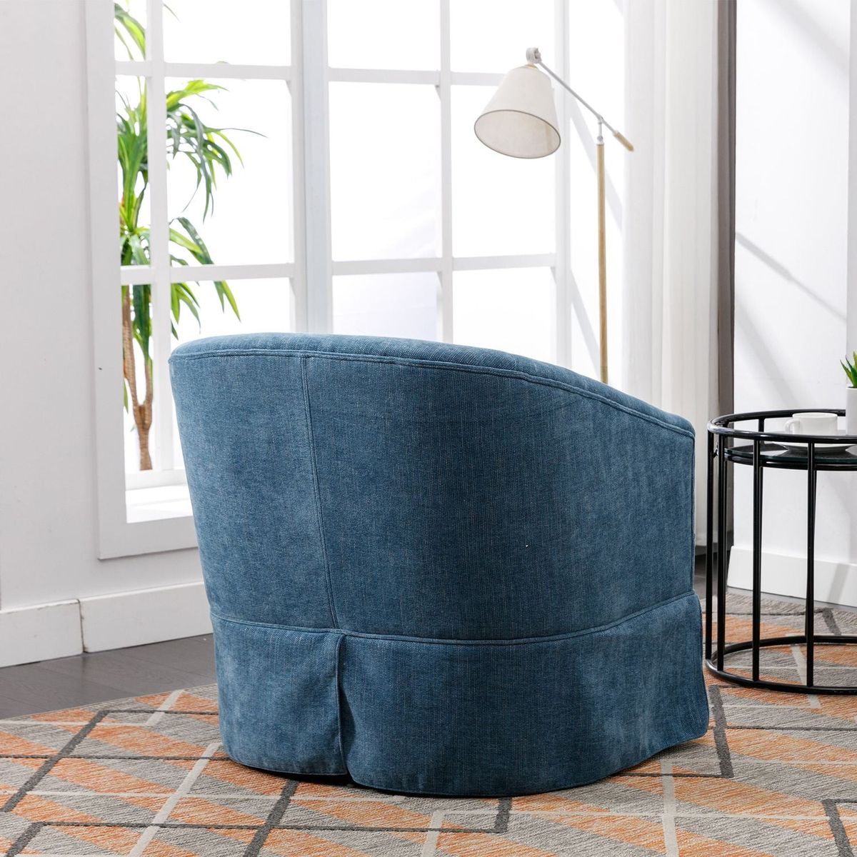 degree Swivel Accent Armchair Linen Blend Blue