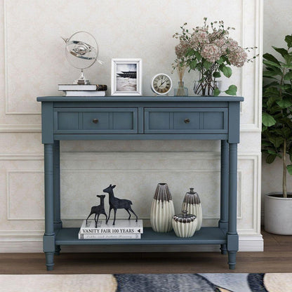 Daisy Series Console Table Traditional Design with Two Drawers and Bottom Shelf (Navy)