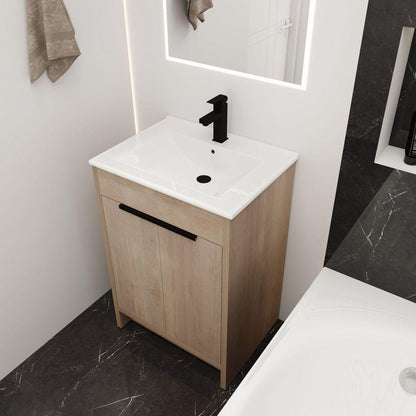 Freestanding Bathroom Vanity with White Ceramic Sink & 2 Soft-Close Cabinet Doors ((KD-PACKING),BLO-G-BL9060B),W1286S