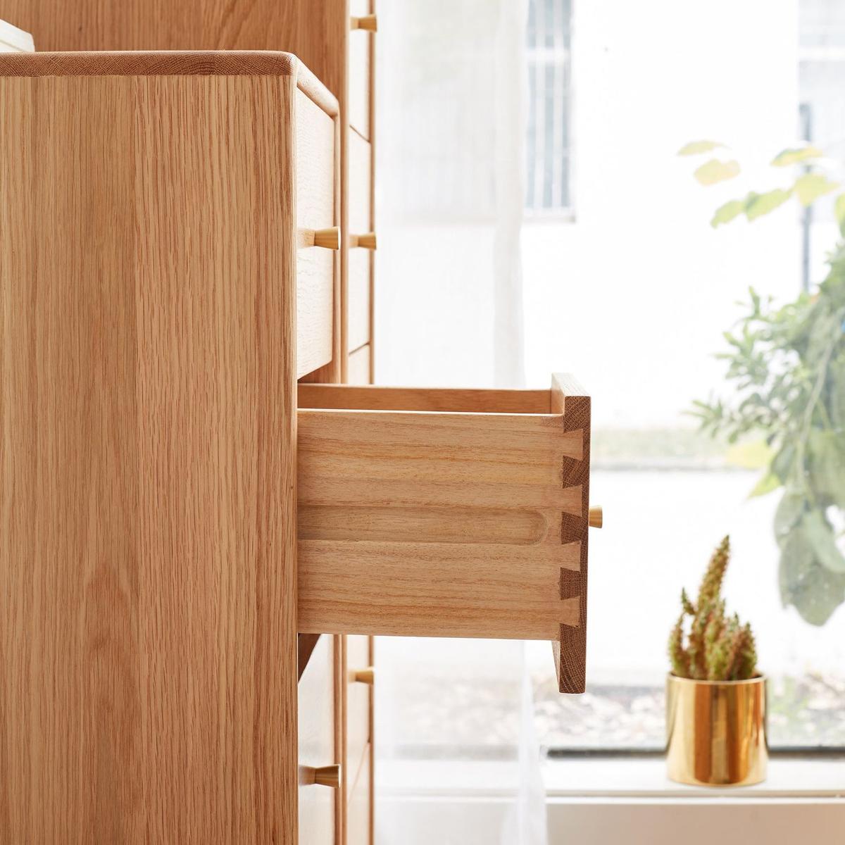 Solid Oak Bedside Table Storage Cabinet for Living Room - Free-Standing Corner Cabinets Storage Table-Four Drawers