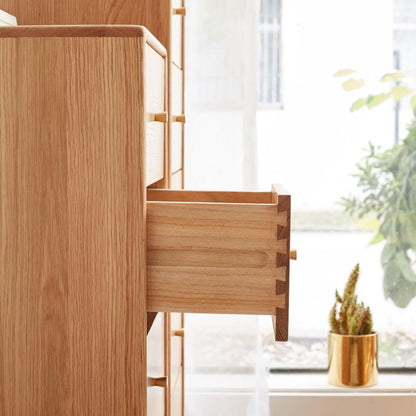 Solid Oak Bedside Table Storage Cabinet for Living Room - Free-Standing Corner Cabinets Storage Table-Four Drawers