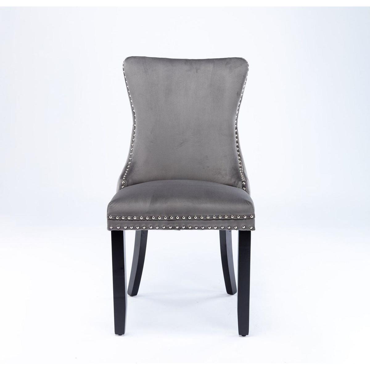 Upholstered Wing-Back Dining Chair with Backstitching Nailhead Trim and Solid Wood Legs, Set of 2, Gray, 8809GY, KD