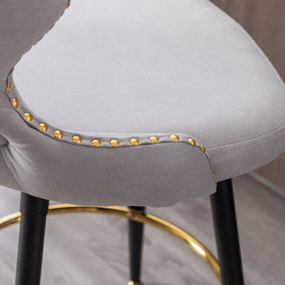 Counter Height 25" Modern Leathaire Fabric bar chairs, 180 degree Swivel Bar Stool Chair for Kitchen, Tufted Gold Nailhead Trim Bar Stools with Metal Legs, Set of 2 (Light Gray)