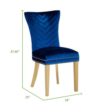 Eva 2 Piece Gold Legs Dining Chairs Finished with Velvet Fabric in Blue