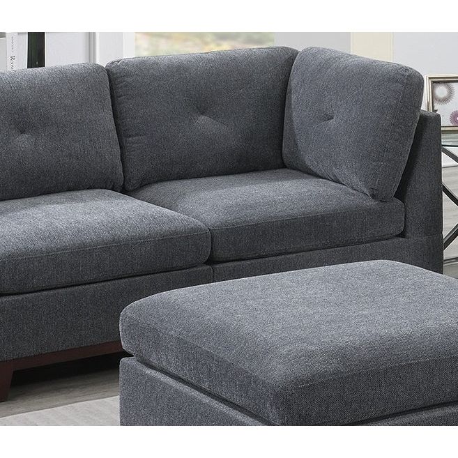 Ash Grey Chenille Fabric Modular Sofa Set 6pc Set Living Room Furniture Couch Sofa Loveseat 4x Corner Wedge 1x Armless Chair and 1x Ottoman Tufted Back Exposed Wooden Base