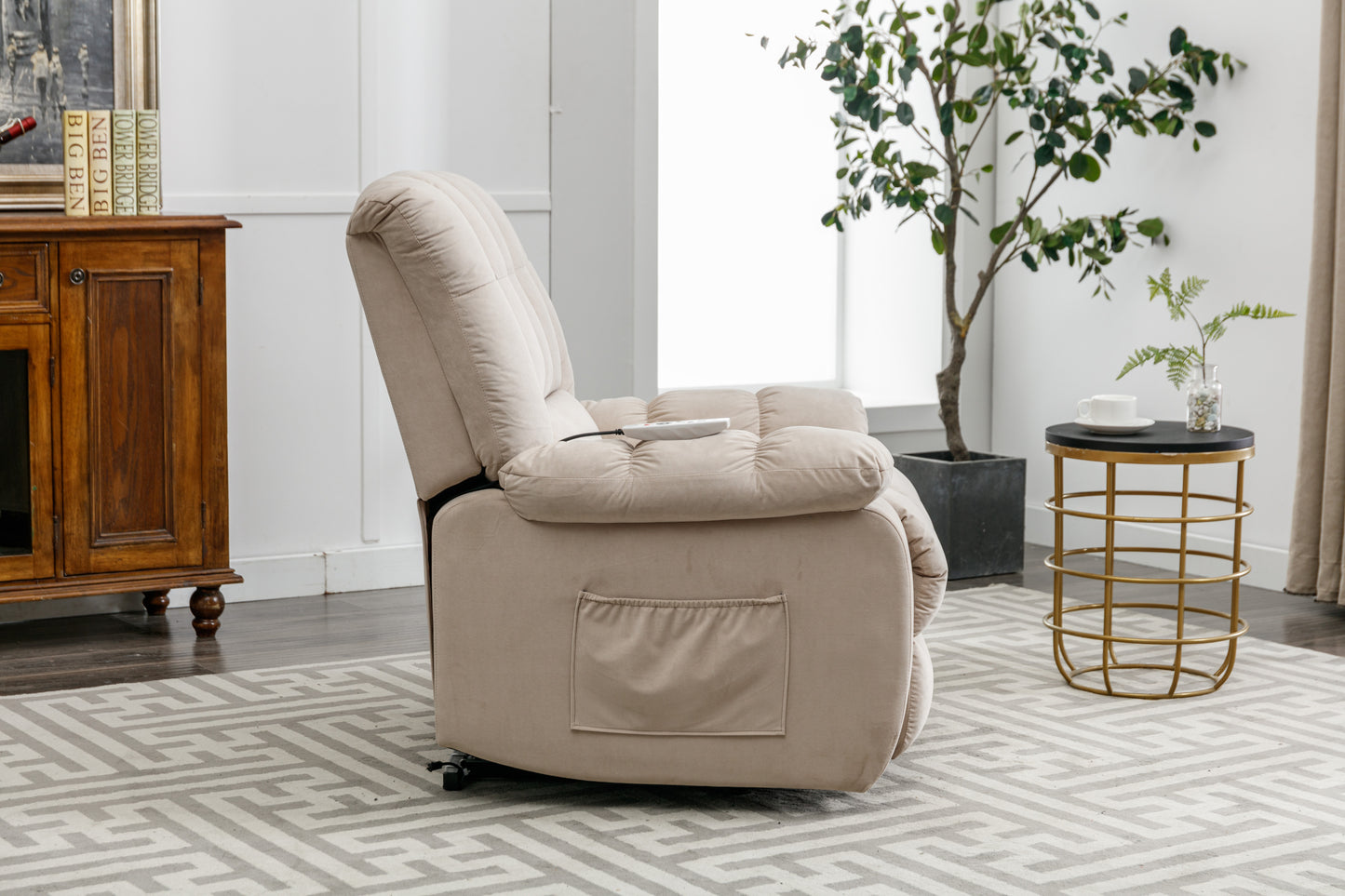 Massage Recliner Chair Electric Power Lift Recliner Chairs with Heat, Vibration, Side Pocket for Living Room Bedroom, Beige