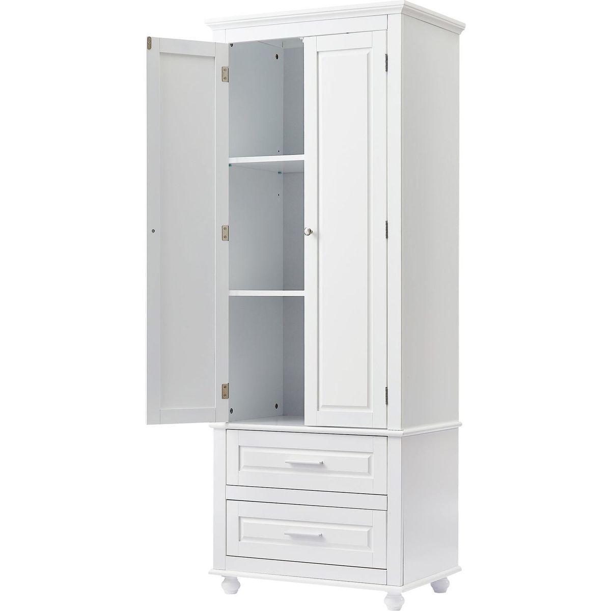Tall Storage Cabinet with Two Drawers for Bathroom/Office, White