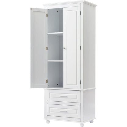 Tall Storage Cabinet with Two Drawers for Bathroom/Office, White