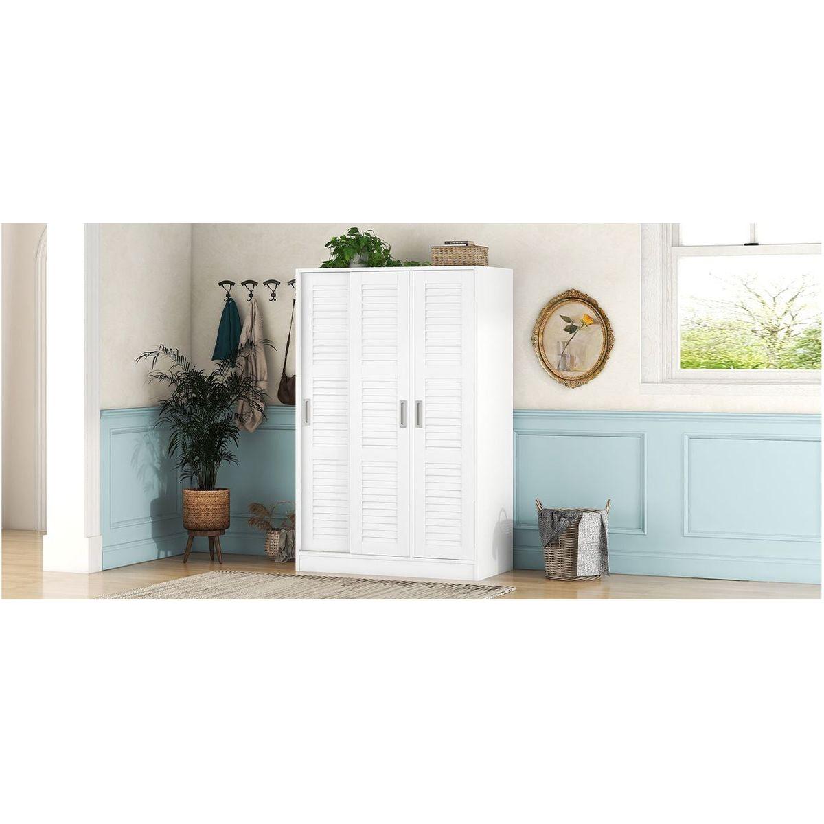 3-Door Shutter Wardrobe with shelves, White