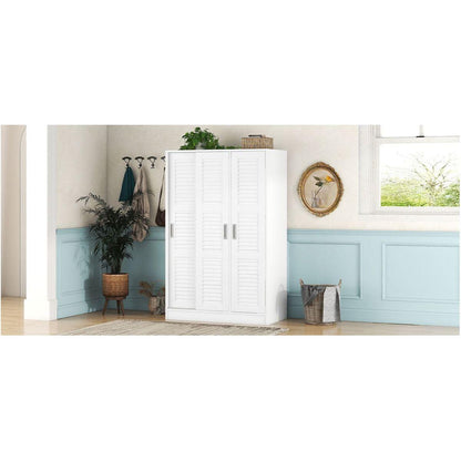 3-Door Shutter Wardrobe with shelves, White