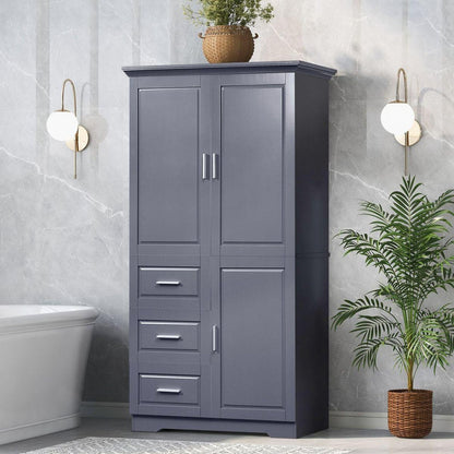 Tall and Wide Storage Cabinet with Doors for Bathroom/Office, Three Drawers, Grey