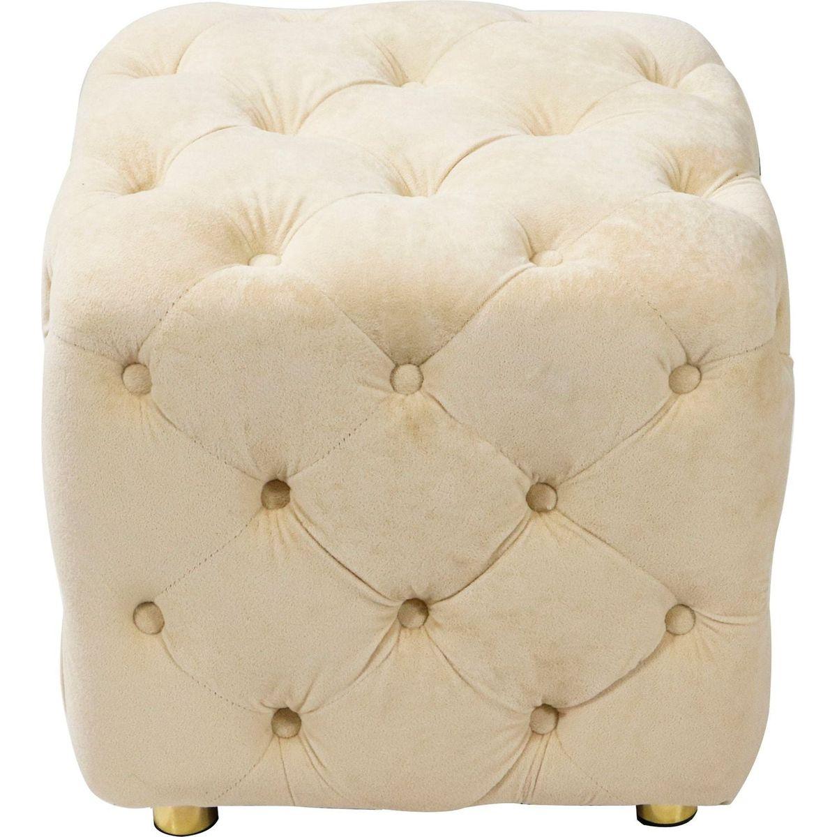 Beige Modern Velvet Upholstered Ottoman, Exquisite Small End Table, Soft Foot Stool, Dressing Makeup Chair, Comfortable Seat for Living Room, Bedroom, Entrance