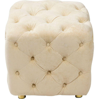 Beige Modern Velvet Upholstered Ottoman, Exquisite Small End Table, Soft Foot Stool, Dressing Makeup Chair, Comfortable Seat for Living Room, Bedroom, Entrance