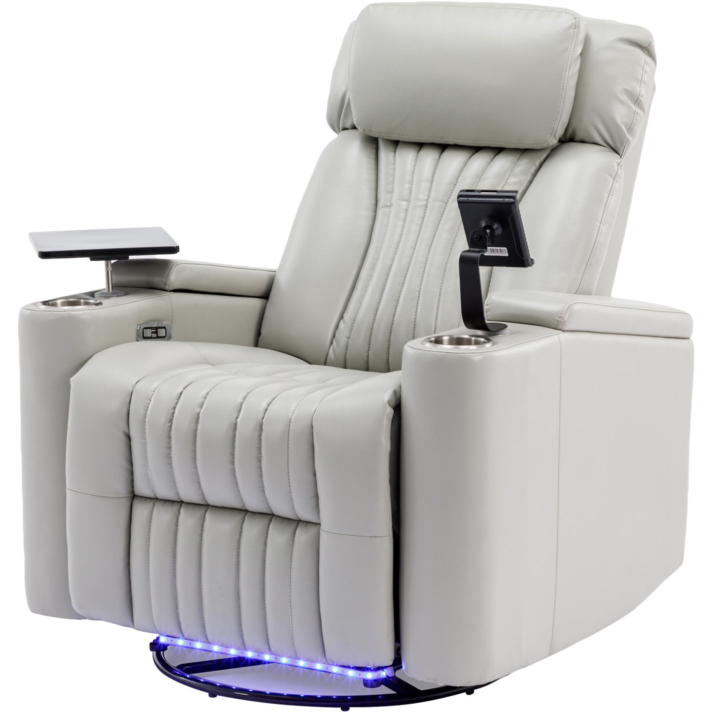 270 Power Swivel Recliner,Home Theater Seating With Hidden Arm Storage and LED Light Strip,Cup Holder,360 Swivel Tray Table,and Cell Phone Holder,Soft Living Room Chair,Grey