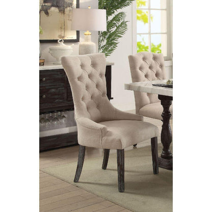 Gerardo Dining Chair (Set-2) in Beige Linen & Weathered Espresso