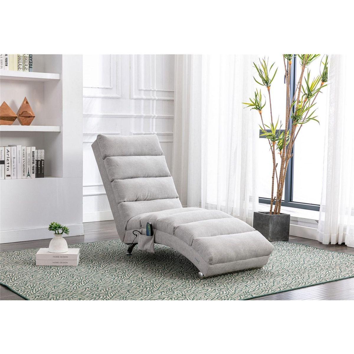 Linen Chaise Lounge Indoor Chair, Modern Long Lounger for Office or Living Room