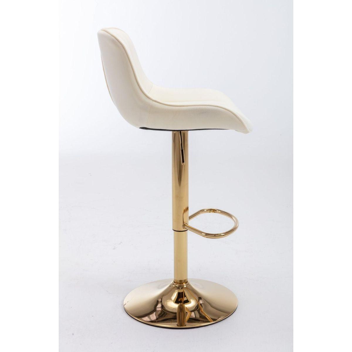Chrome Footrest and Base Swivel Height Adjustable Mechanical Lifting Velvet + Golden Leg Simple Bar Stool, Set of 2, Ivory - Streamdale Furniture